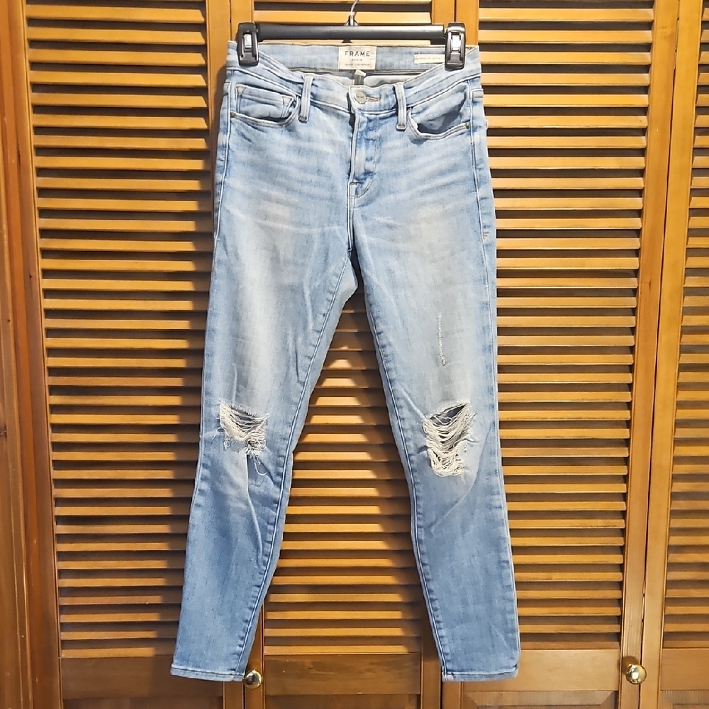 Frame Denim Light Wash Ripped Women's Skinny Jeans